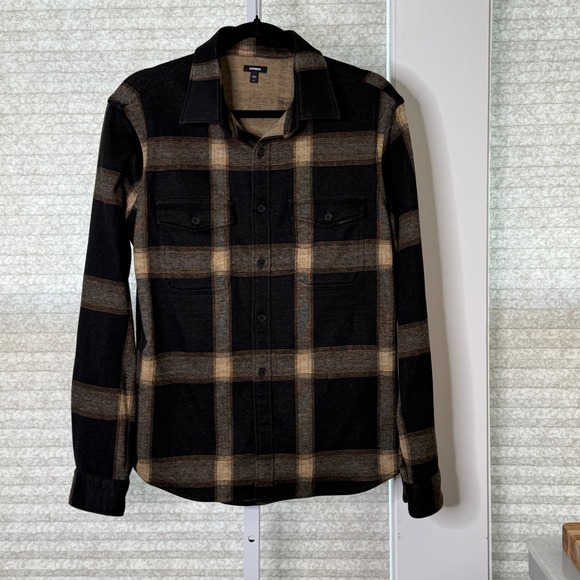 Mens Express Black Plaid Flannel Shirt Jacket Button Front - Size Medium - Picture 1 of 5
